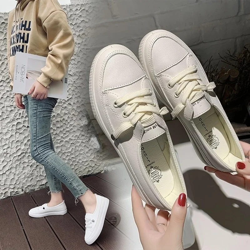 Comemore Summer Low Women's Loafers New Pu Leather Loafers Women Flat Sneakers Casual Shallow White Sports Shoe women loafers