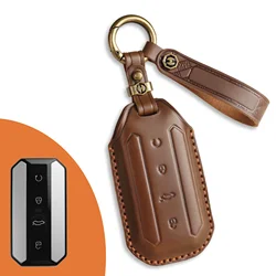 Premium Leather Car Key Protection Cover - Stylish Key Fob Accessory (Brown)
