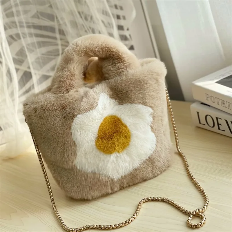 Winter Faux Fur Bag Women Soft Plush Hand Bags Solid Color Shopper Bags Travel Bag Female Warm Fluffy Tote Bags Party Clutch Bag