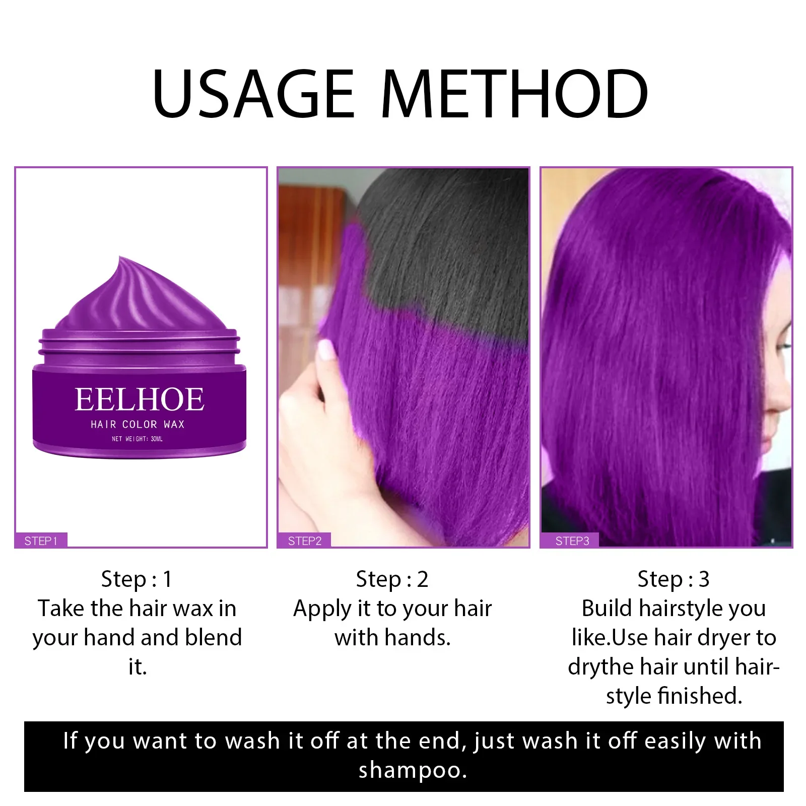 Description Picture 3 of itemSdotter EELHOE Hair Color Wax Temporary Professional Hair Dye Cream Washable Disposable Styling Tools Accessories Natural Color