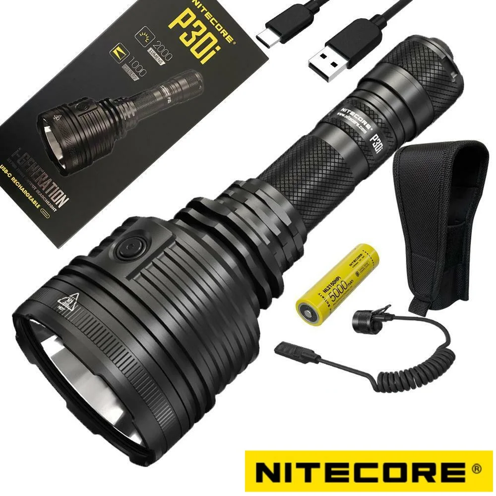 Фонарик NITECORE P30i светодиодный, 2000 лм, 1000 м, дальность i-Generation, USB-C, перезаряжаемый прожектор с батареей 5000 мАч Фонарик NITECORE P30i светодиодный, 2000 лм, 1000 м, дальность i-Generation, USB-C, перезаряжаемый прожектор с батареей 5000 мАч