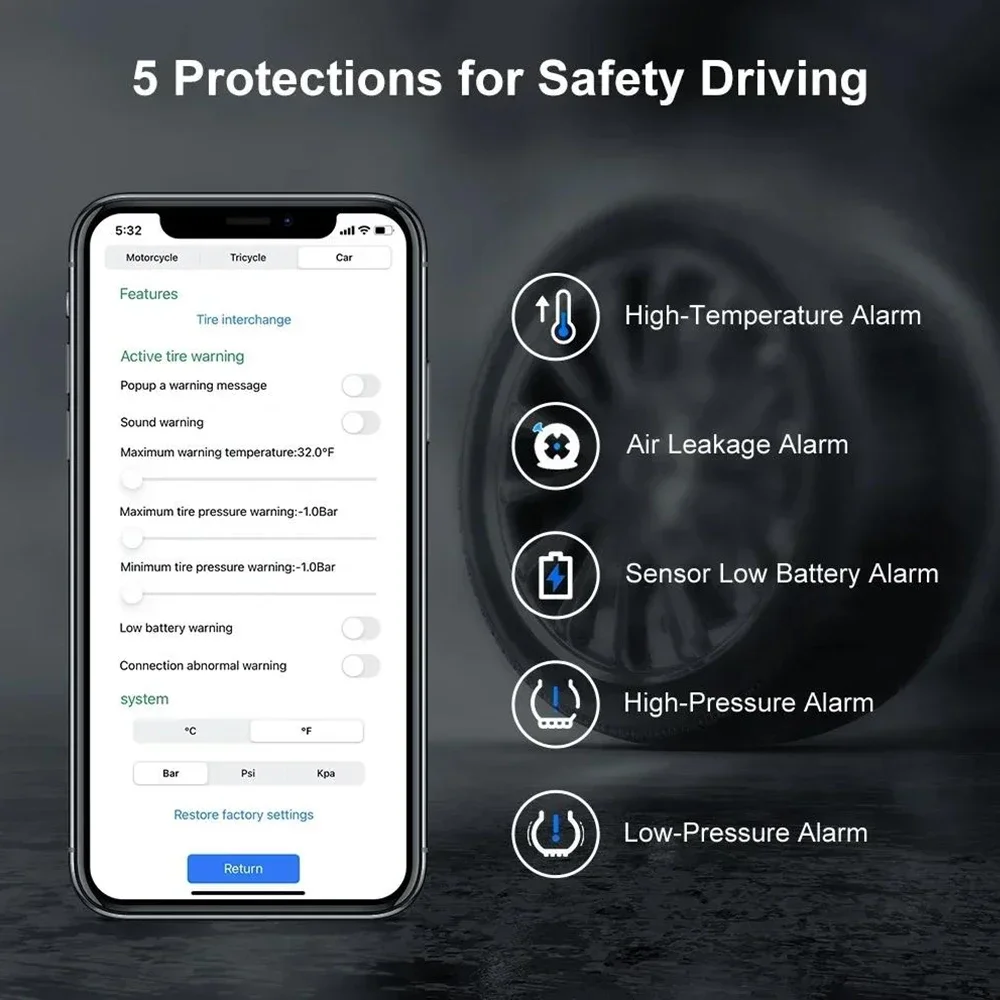 Motorcycle Bluetooth-Compatible Tire Pressure Monitoring System TPMS Tire Pressure Sensors External Sensor Android/IOS Car TMPS car tire pressure monitor motorcycle tire pressure monitor car tire pressure sensor