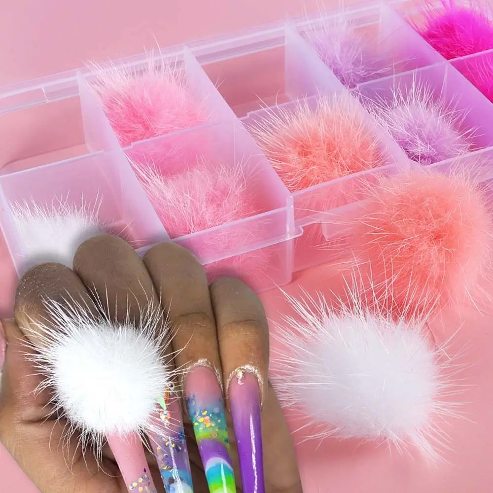 

Fur Balls Manicure Tools Jewelry Accessories Nail Art Fluffy Pom DIY Nail Decoration Magnetic Nail Pom Poms Nail Ball With Base