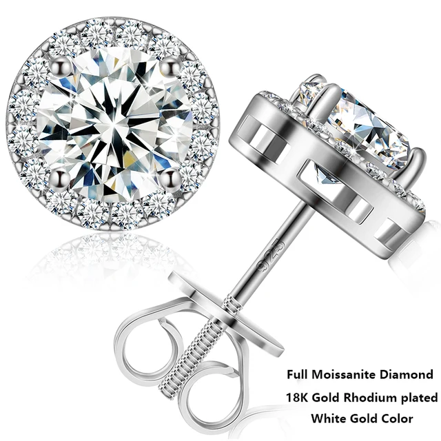 925 Sterling Silver 0.1-4 Carat Moissanite Round Earrings Engagement Wedding Daily Party Travel Jewelry Christmas Gift For Women 4