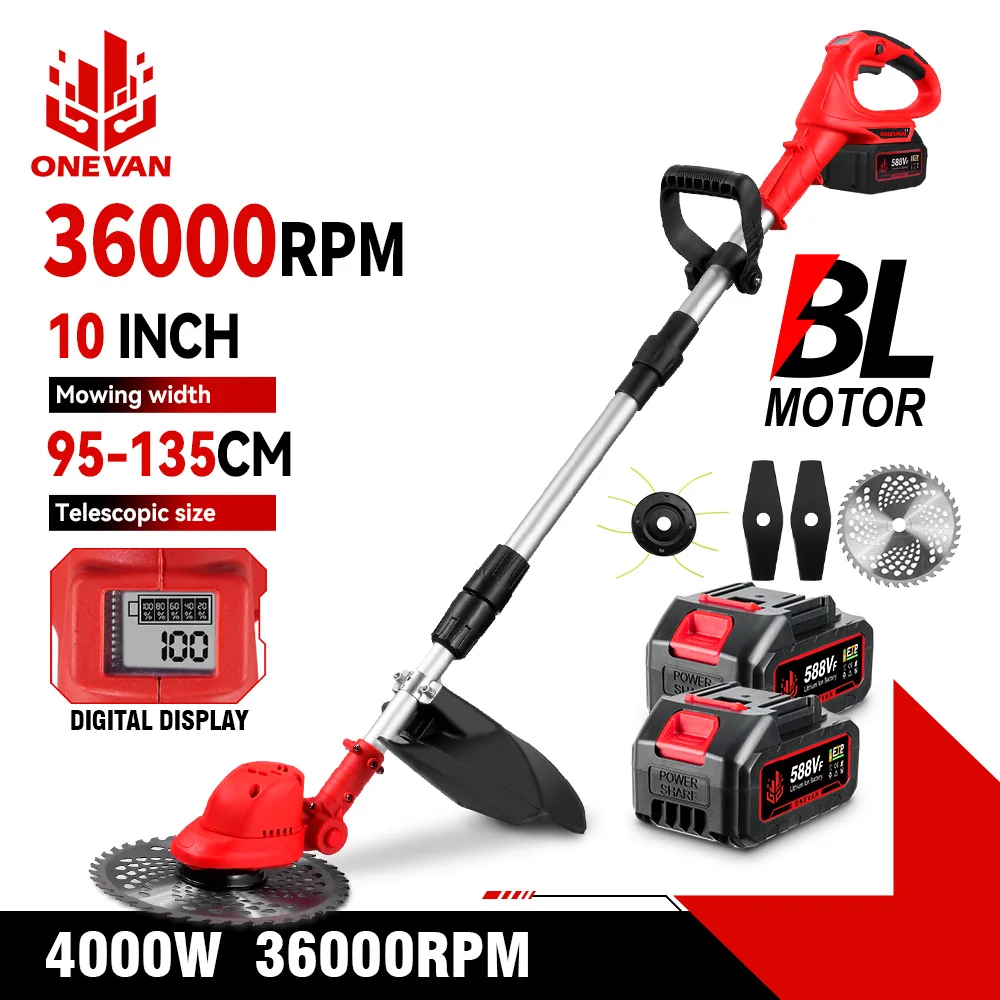 Electric Lawn Mower ONEVAN 10inch Brushless Electric Lawn Mower 36000RPM Cordless Grass Trimmer Cutter Garden Power Tool For Makita 18V Battery Pin