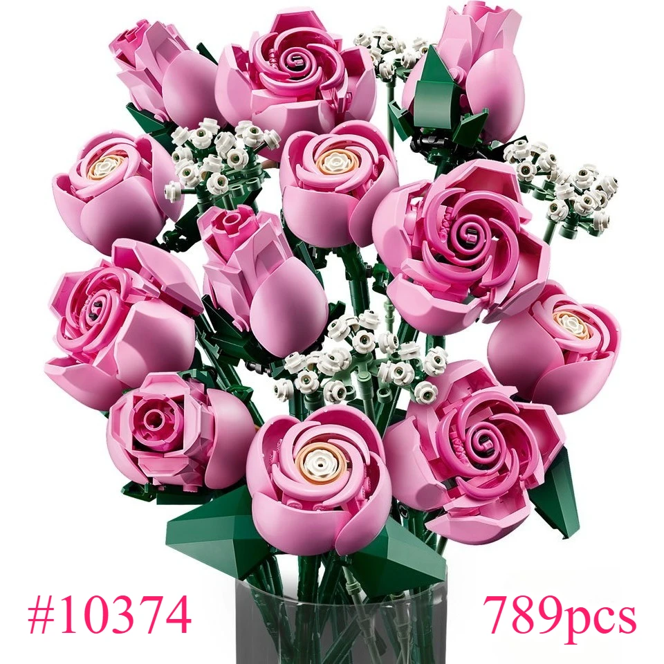 MINISO Rose Rose Bouquet 10374 Ensembles de blocs de construction adaptés aux cadeaux de Noël compatibles avec les particules Legoed, 789 pièces.