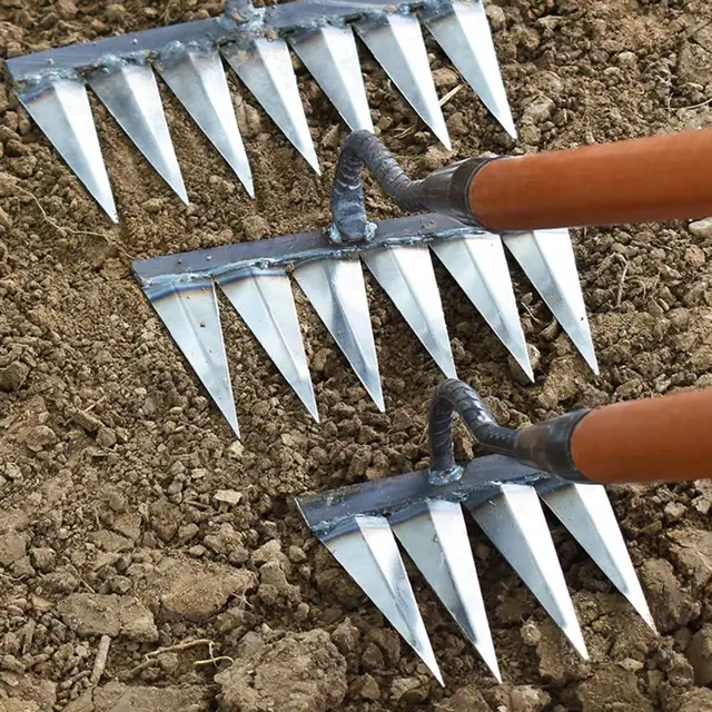 Kiváló Kerti Gereblye Kompakt Fém Edény Éles Farm Szerszám Gyomlálás - Image 6