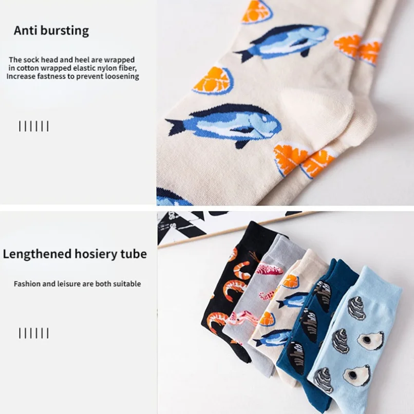 5 Pairs Funny Socks Cotton Women Men Male Ladies Creative Fish Socks Happy Printed Streetwear Novelty Japanese Harajuku Hosiery