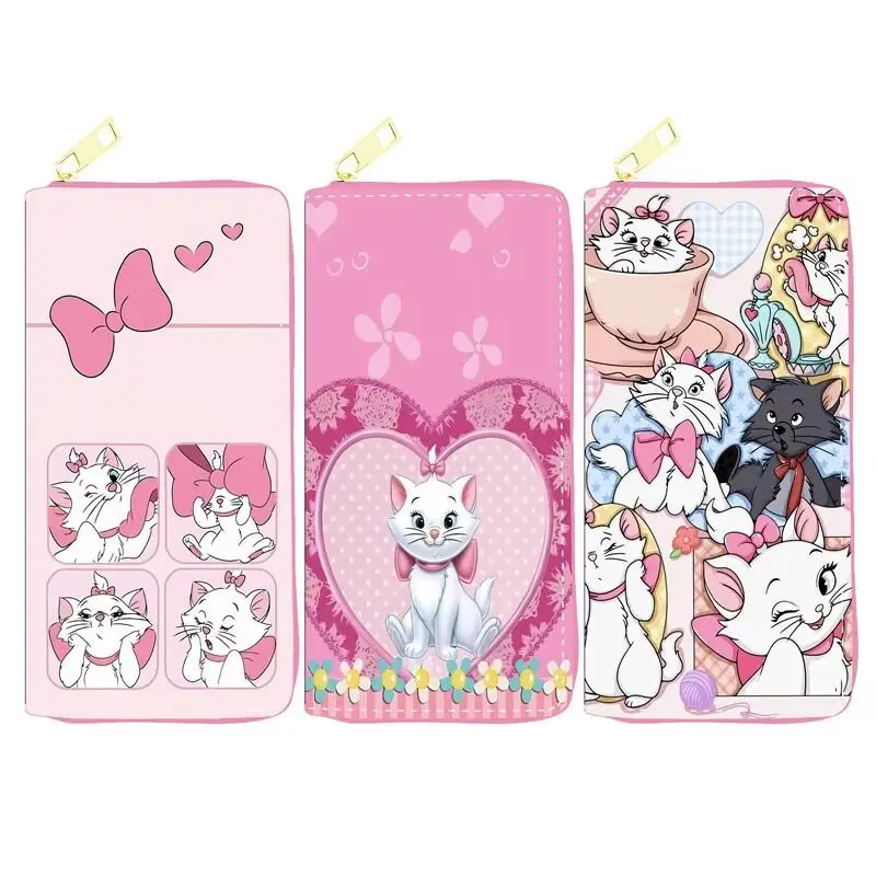 Disney The Aristocats Wallet Cartoon Mary Cat Women Leather Zip Around Wallet Girl Long Purse Credit Card Bag 5