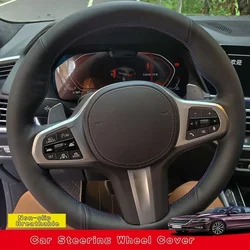 Deluxe Microfiber Leather Car Steering Wheel Cover (Light blue Thread)