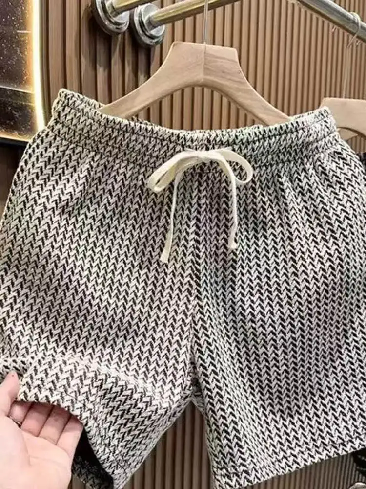 Summer 2025 Men's Casual Plaid orts Five-Quarter Length Outerwear Loose Fit Versatile Mid-Waist Straight Leg Breathable