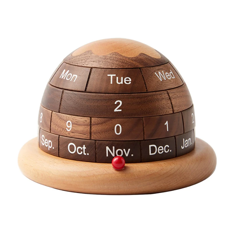 

Snowhouse Rotary Perpetual Desk Calendar,Wooden Wheeling Calendar Month Week Day Date Display For Home Office