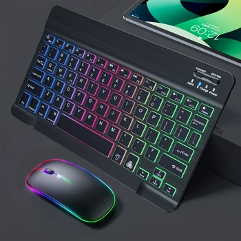 무선 키보드 및 마우스 블루투스 키보드, 러시아어 RGB 키보드 키트, 컴퓨터 아이패드 휴대폰용 백라이트 키보드 마우스 세트
