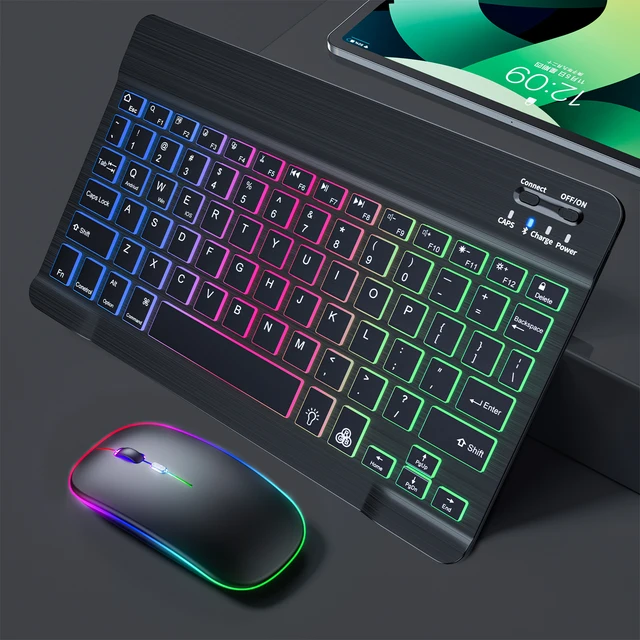 Беспроводная клавиатура и мышь Bluetooth Клавиатуры на русском языке rgb Набор клавиатур с подсветкой Набор мышей для компьютера iPad телефона 1