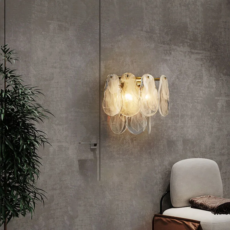 

Nordic Glass Wall Lamp Bedroom Foyer Hotel Sconce G9 Bulb Gold Metal Lighting Fixtures Bedroom Wall Lights Warm Romantic