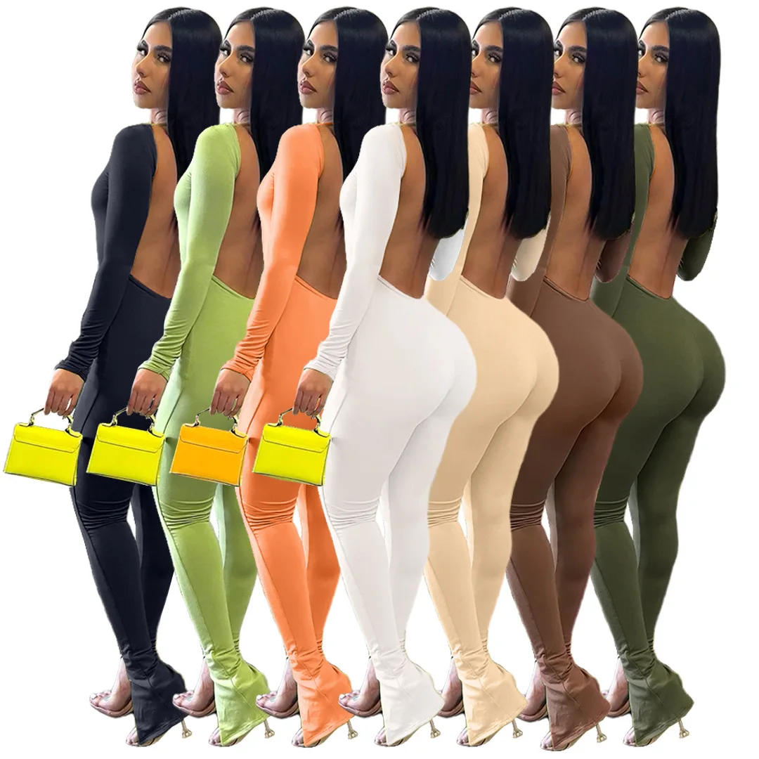 

Fall Outfits Women Jumpsuit Backless Hollow Bodysuit Women Joggers Sweat Suits Streetwear Fashion Clothes For Casual Wholesale