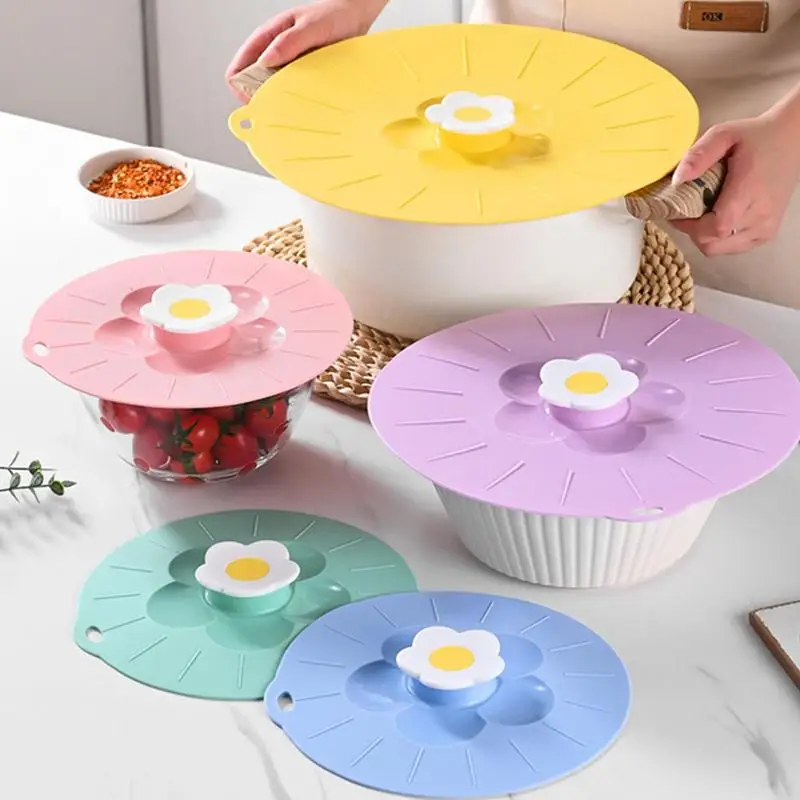 

Silicone Bowl Lids Bowl Cup Lid Cover Reusable Microwave Splatter Cover And Spill Stopper Lid Cover With Flower Design For Oven