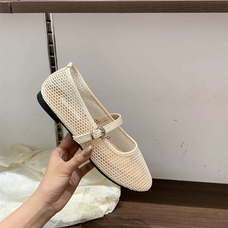 أحذية نسائية صيفية مريحة بكعب شبكي أحذية مسطحة عصر...