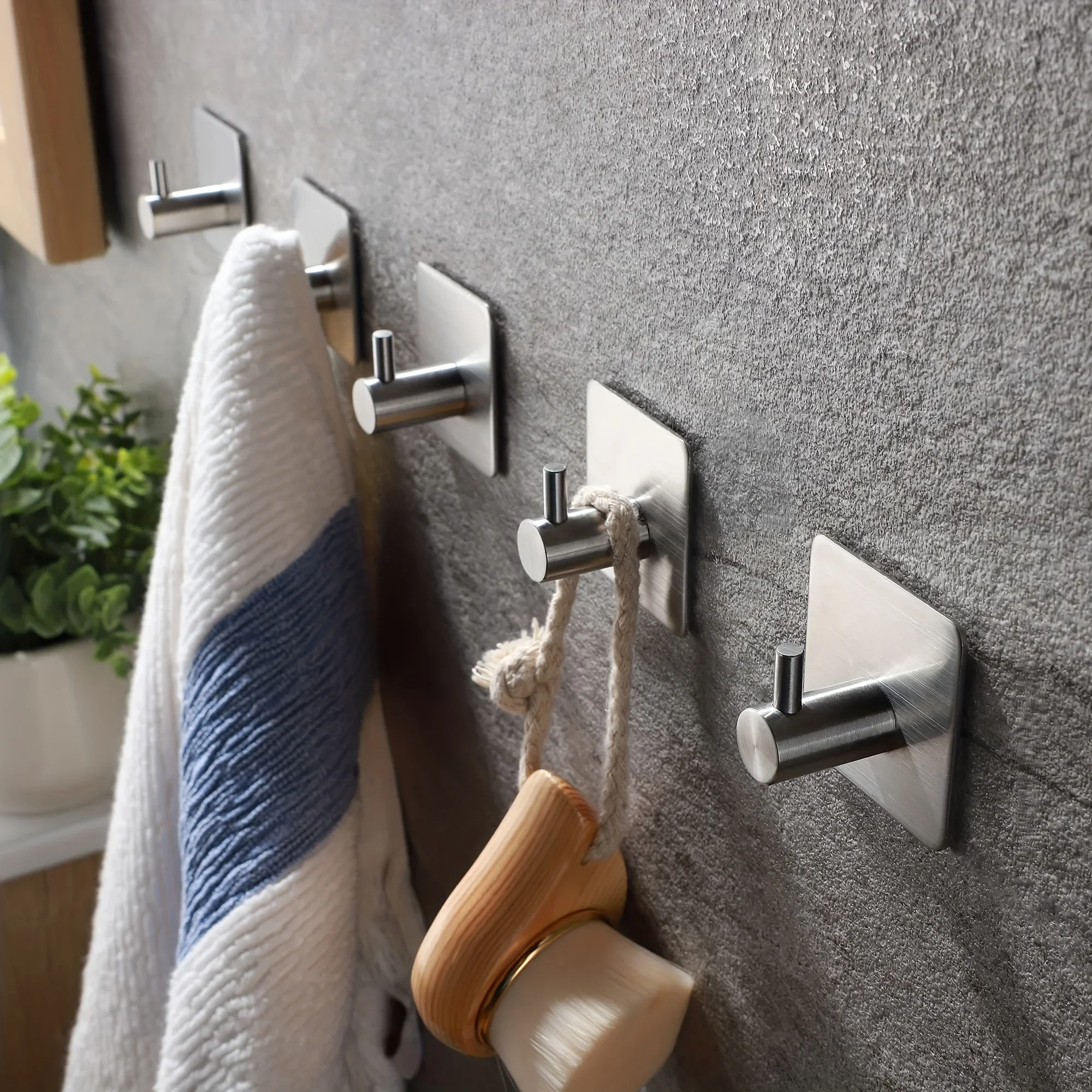 Stainless Steel Hook Adhesive Hooks Towel Hook Wall Clothes Hook Kitchen Hook Wall Hanger 4pcs Self-Adhesive Towel Hooks 304 Stainless Steel Stick-On Wall Hooks Home Coat Robe Bathroom Organization Accessories