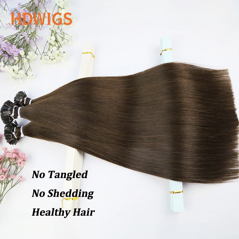 플랫 팁 헤어 익스텐션 인간의 머리카락 스트레이트 100% 인간의 머리카락 0.8 그람/몫 50pcs 캡슐 케라틴 인간의 퓨전 헤어 익스텐션 하이라이트