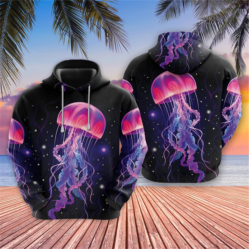 

Harajuku Fashion Jellyfish Graphic Sweatshirts Ocean Animal Lovers Pullovers Casual Male Tracksuit Sea Jelly Fish Hoody Y2k Tops