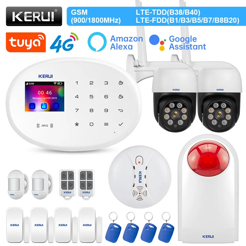 

KERUI Сигнализация 4G GSM WIFI W204 гаражная сигнализация смарт-жизнь приложение Alexa датчик движения RFID карта Tuya наружная IP камера Вспышка Сирена