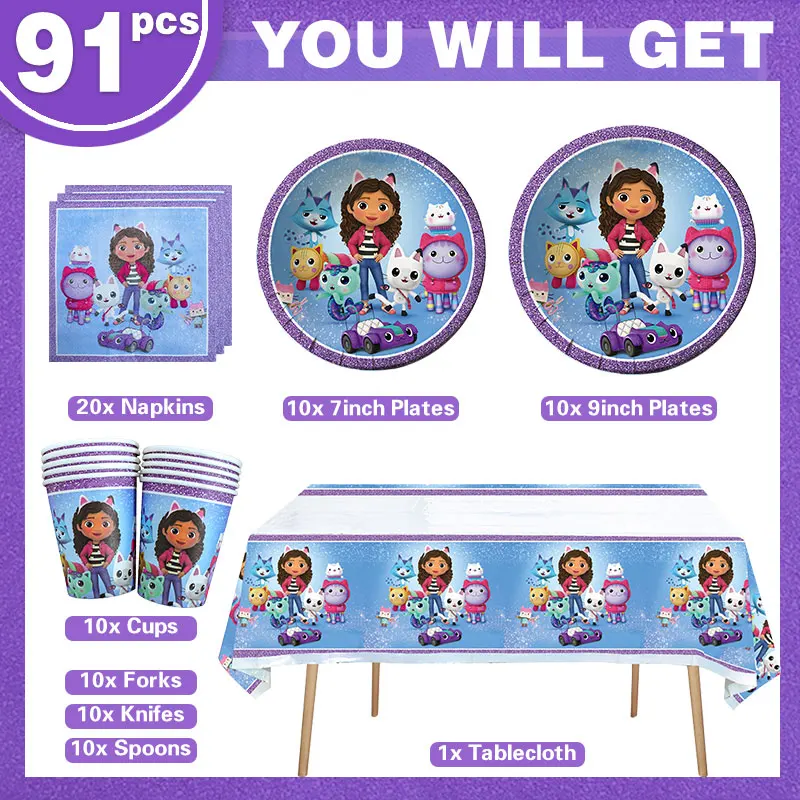 Gabby Dollhouse Geburtstagsparty Dekoration Geschenktüten Hängendes Banner Tischdecke Tischgeschirr für Kinder Happy Birthday Party Zubehör – Detail 15