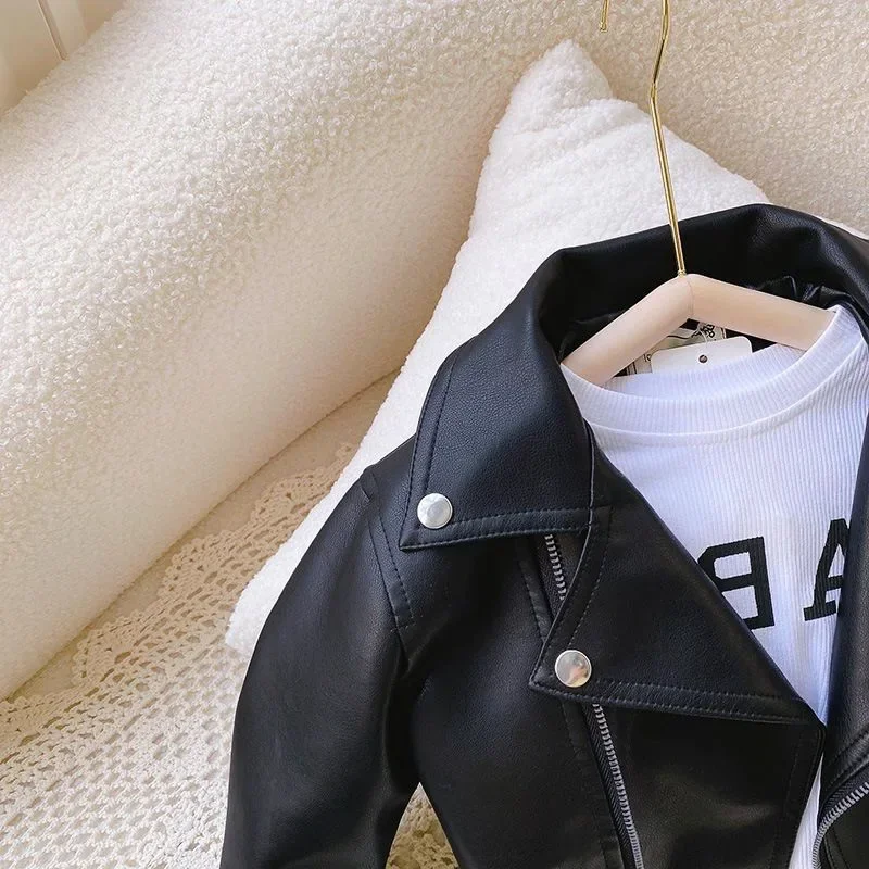 Baby Girls Leather Jackets Elegant Zipper Basic Jacket Spring Autumn Classics Handsome Baby Boy Pu Outerwear Kids Clothing