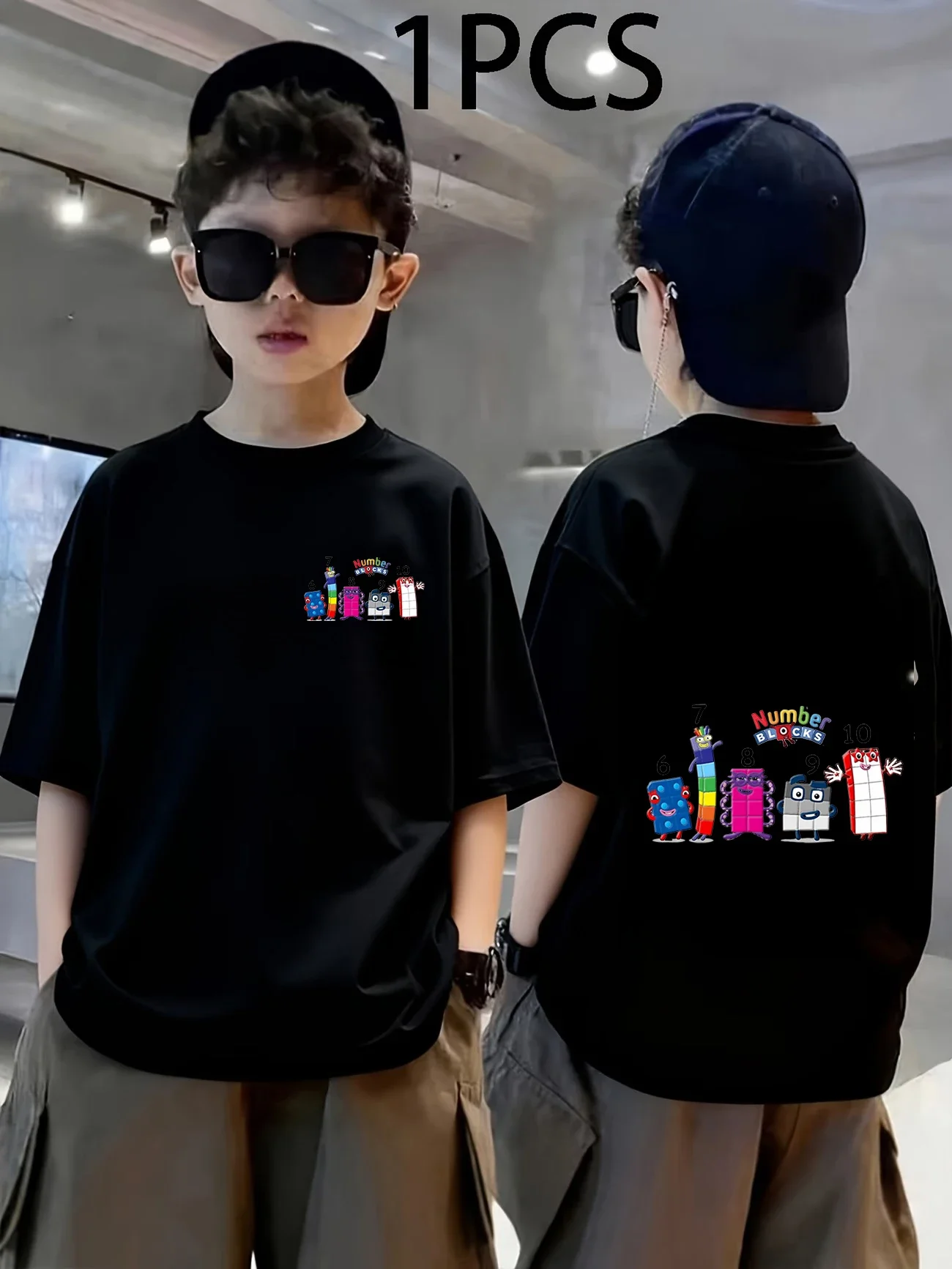 원 투 쓰리 넘버블록스 어린이용 반팔 티셔츠 여름용 귀여운 크루넥 스트리트 스..