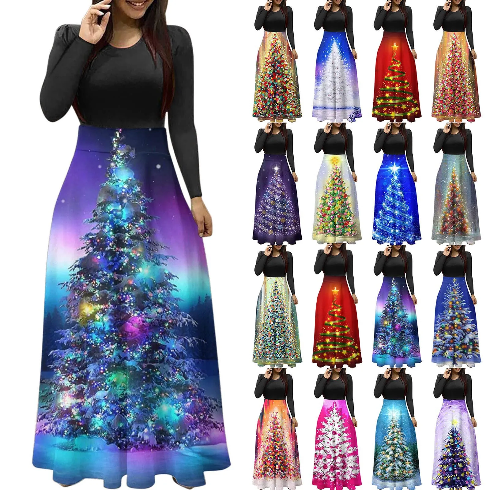 

Christmas Idea Tree Printed Dresses Fashion Oversized Long Dress For Women Beach Casual Maxi Sundress Suitable Dress For Women