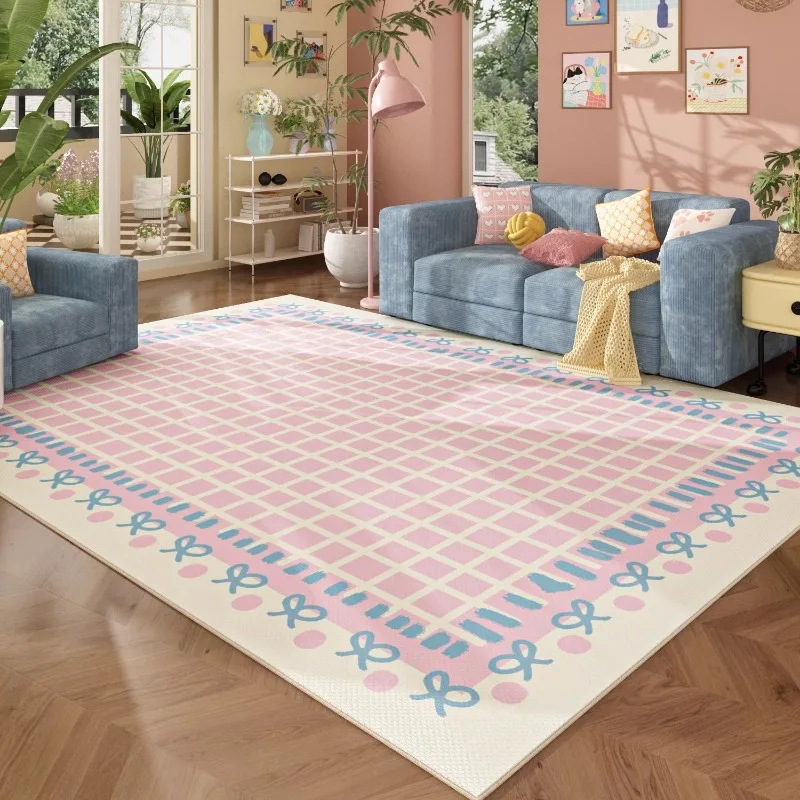 Pink Living Room Carpet Checkerboard Butterfly Print Bedroom Rugs Large Area Fashion Ins Style Home Decoration Coffee Table Mats
