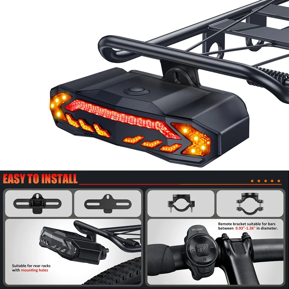 Bicycle Alarm Bicycle Rear Light Bicycle Burglar Alarm Taillight IP65 Waterproof USB Charge Scooter Bike Rear Lamp Turn Signal Warning Auto Brake Light