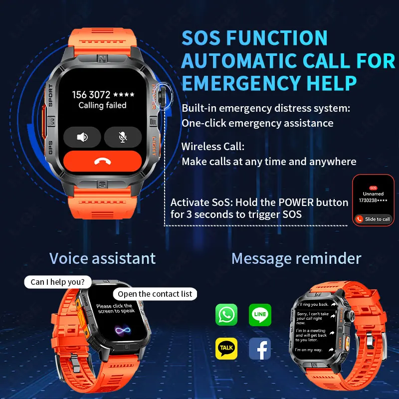 LIGE NEW GPS Smart Watch Men 2.01" HD Display Built-in Compass Flashlight Voice Call Heart Rate Sports Smartwatch 540mAh Battery