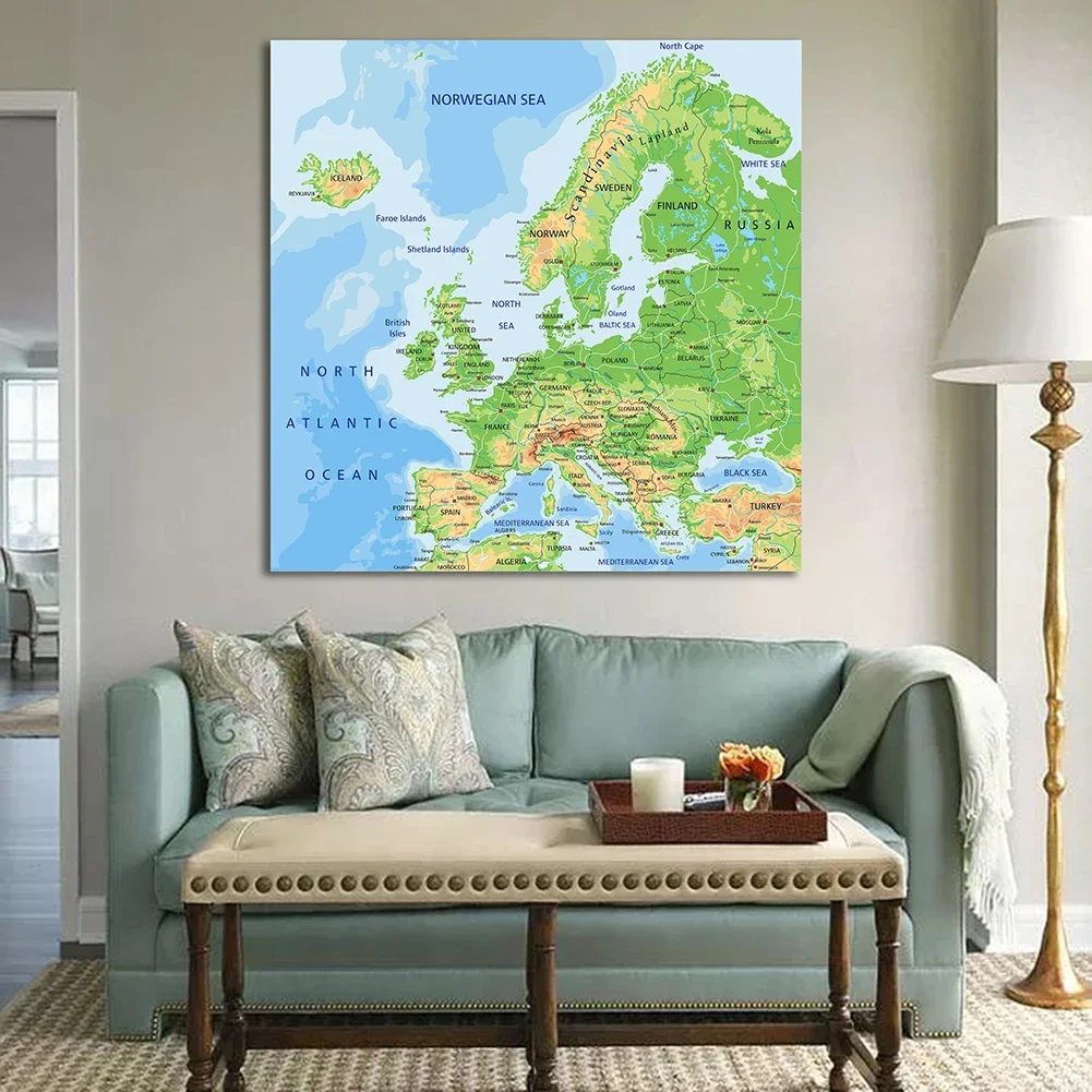 150*150cm The Europe Terrain Map Non-woven Canvas Painting Large Wall Poster Classroom Home Decoration School Supplies