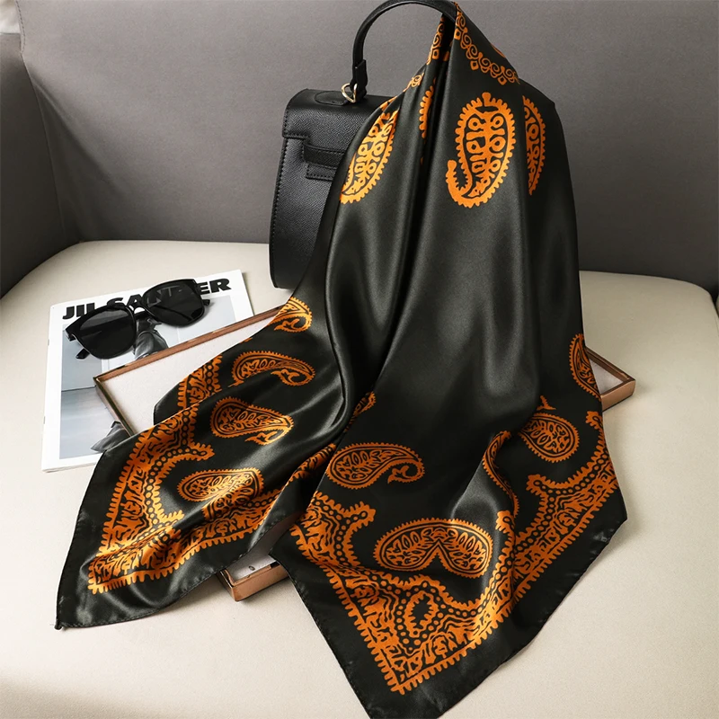 90x90cm Square Scarf for Women Head Shawls and Wraps Luxury Print Neck Scarves Hijab Bandana