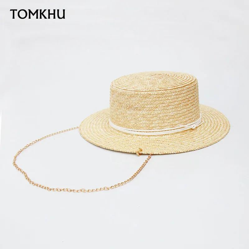 

2023 New Summer Designer Metal Chain Beach Hats For Women Fashion Straw Handmade Fedora Sun Hats Summer Vacation Panama Hat
