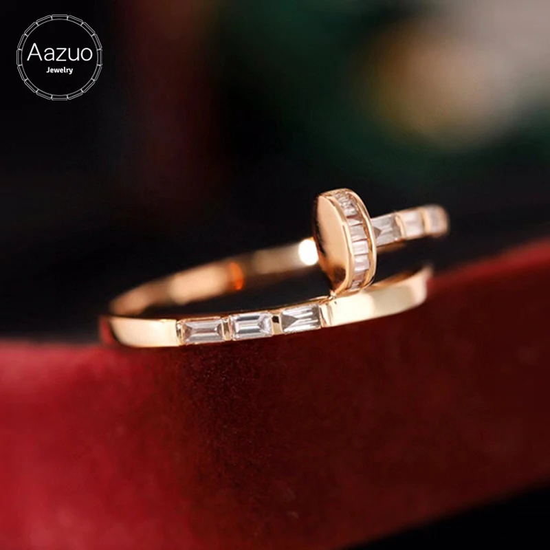 Aazuo 100% 18K Pure Rose Gold South Africa Diamonds 0.25ct Ladder Square Nail Ring Gift For Women&Ladies Birthday Party  Au750 wood custom wedding valentine walnut proposal engagement ring holder box packaging earring storage ladies gift bead case