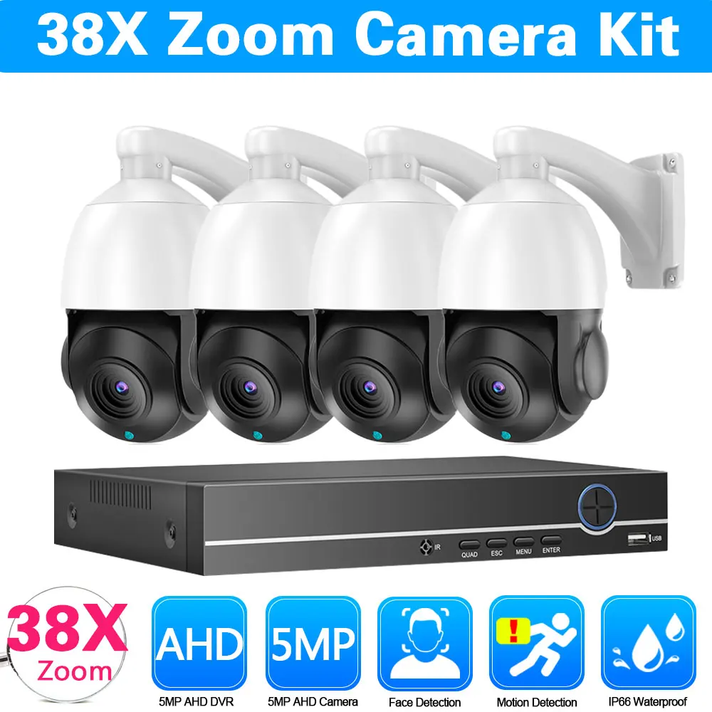 8Ch 5MP AHD Cctv Security PTZ Cameras System Home Video Surveillance Kit 38X Zoom Outdoor Analog Camera Motion Detection Set