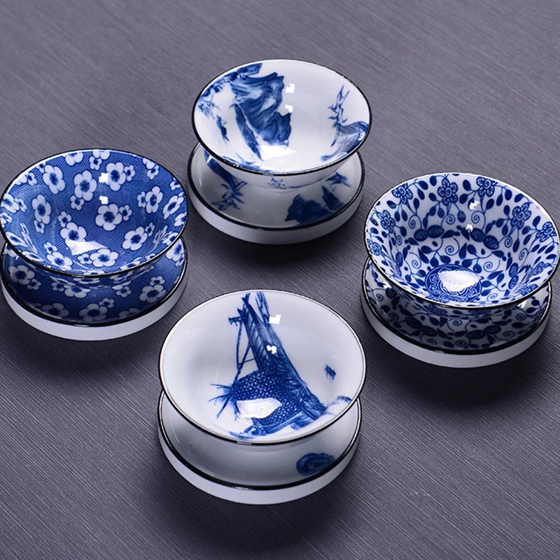 Ceramic Tea Cup Mat Anti-scalding Retro Handmade Blue and White Porcelain Saucer Household Kung Fu Tea Coaster Teacup Pad tea cup mat