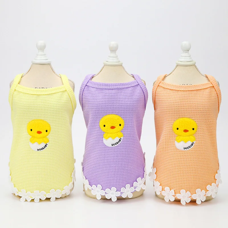 귀여운 병아리 강아지 조끼, 코튼 고양이 강아지 티셔츠, 강아지 슬링 탑, 작은 강아지 옷, 10 PCs/로트, 여름