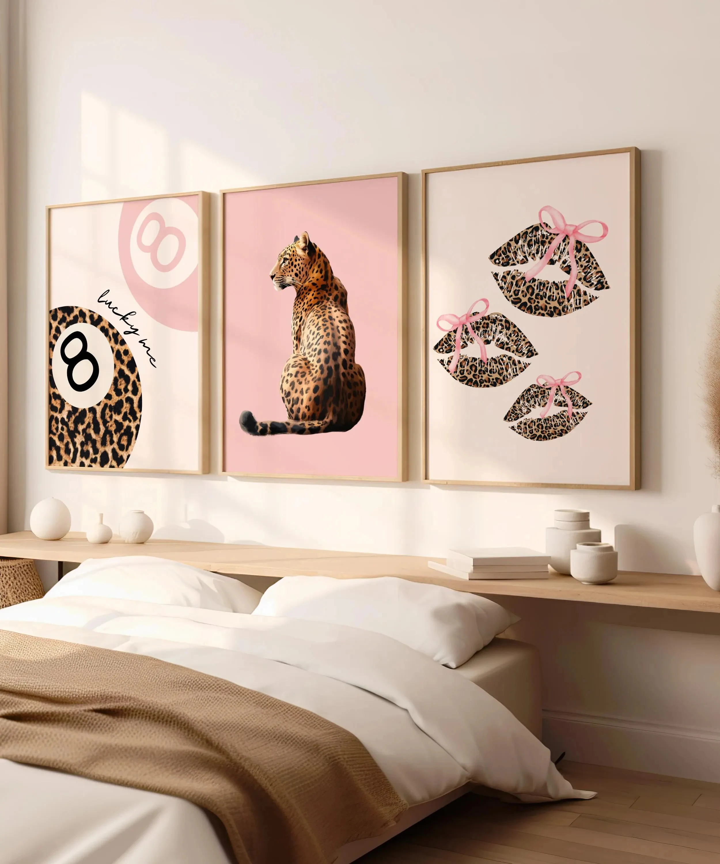 Vibrant Pink Leopard Cheetah Canvas Art with Lucky 8 Ball Design