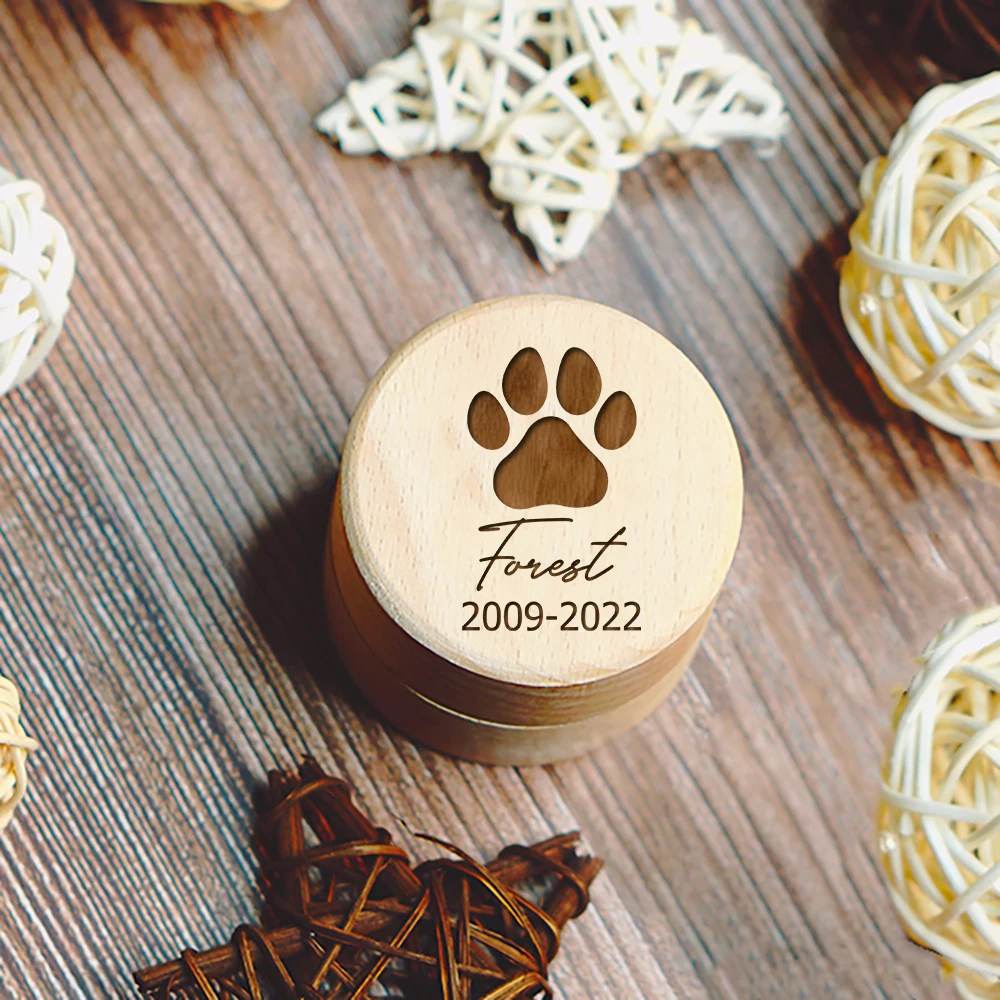 Pet Memorial Box Paw Printing Personalized Wooden Cat Dog Tooth Hair Storage