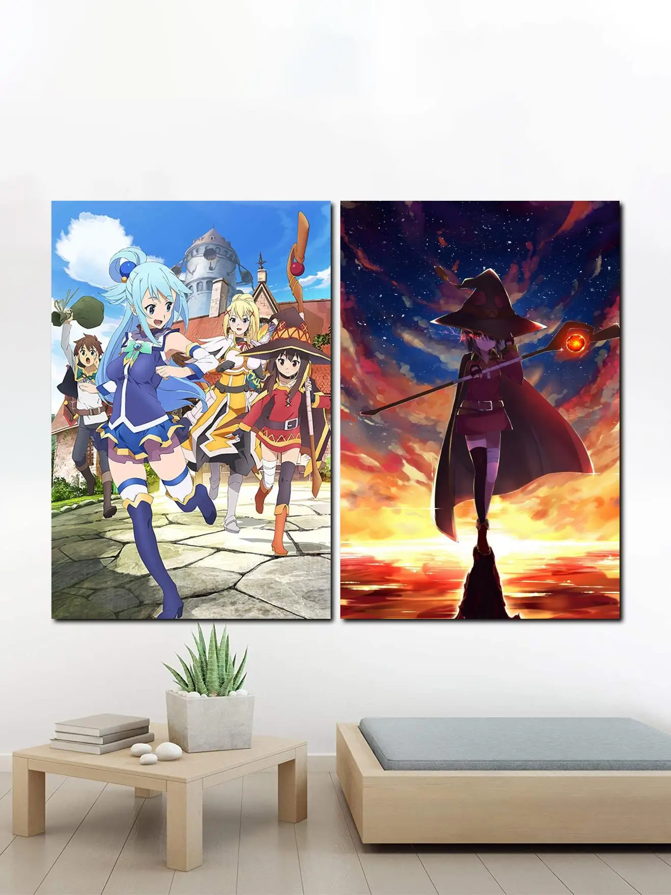 Clássico konosuba anime arte da lona e arte da parede cartaz de fotos  impressão moderna família quarto decoração cartazes