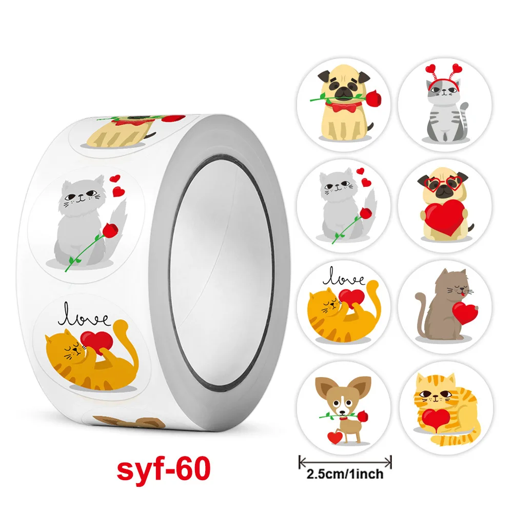 

100-500 Pcs 1inch Animal Pet Cat Dog Stickers Roll for Envelope Praise Reward Student Label Stationery Seal Lable Child Toy Gift
