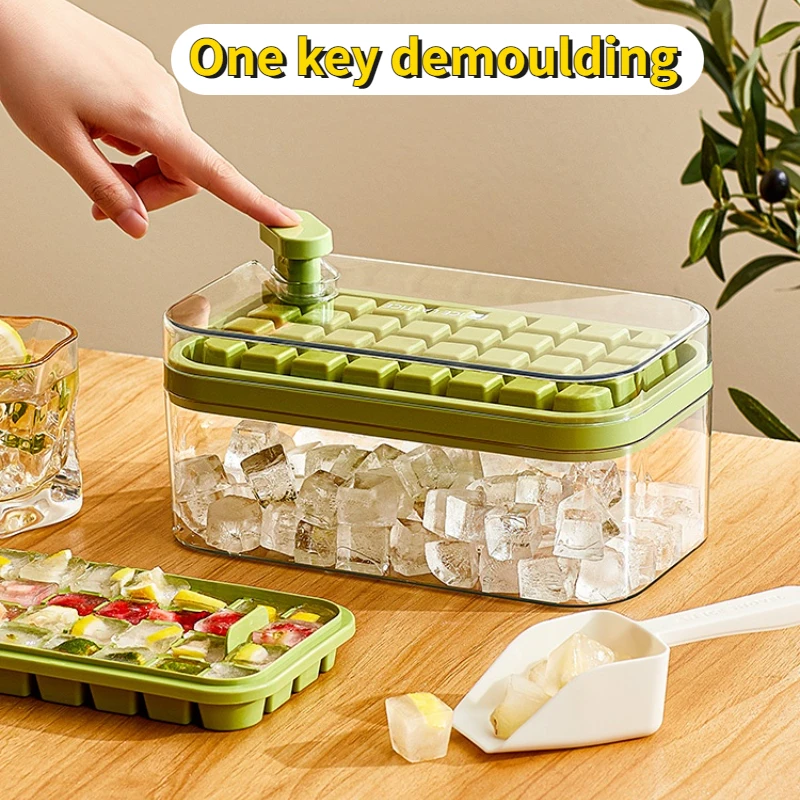 

32/64 Grid New One-button Press Type Ice Mold Box Plastics Ice Cube Maker Ice Tray Mold with Storage Box Kitchen Accessories