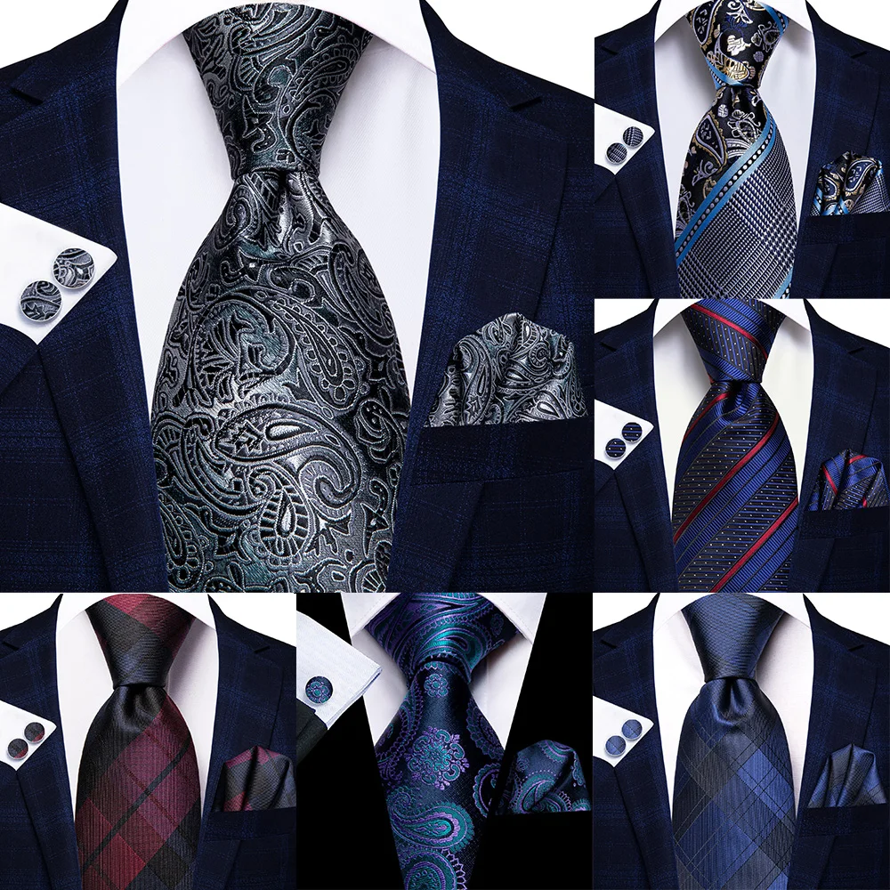 

Hi-Tie Designer 2023 New Luxury Brand Ties For Men Black Paisley Elegant Mens Ties Gentlemen Business Necktie Handky Cufflinks