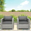 Outdoor Sofa Wicker Patio Chairs Set of 2, Porch Single Chair Grey Rattan Deep Seating Armchair Balcony Furniture with Gr 1