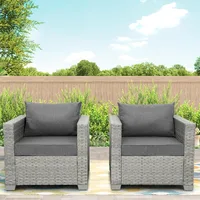 Outdoor Sofa Wicker Patio Chairs Set of 2, Porch Single Chair Grey Rattan Deep Seating Armchair Balcony Furniture with Gr 1