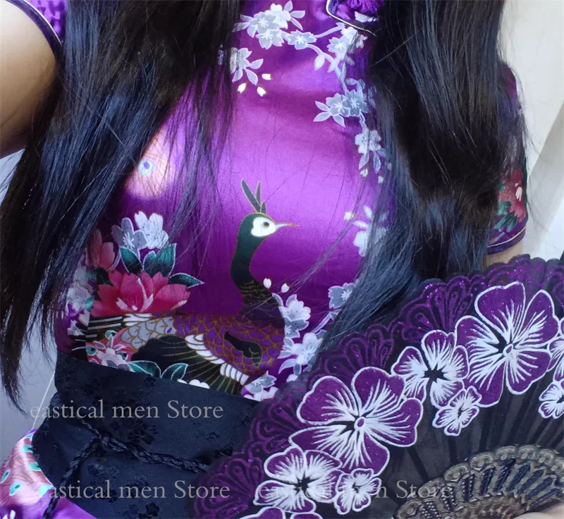 Chinese Dress Sexy Flower Print Cheongsams Long Qipao Lady Chinese Style Dress Satin Costume