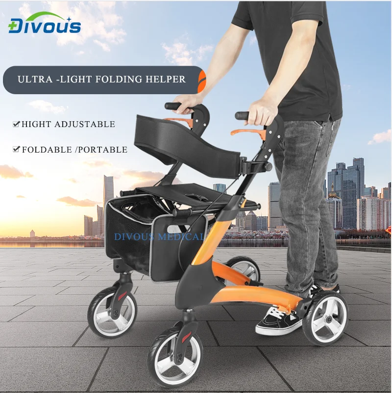 Aluminum Lightweight for Disable Adult Elderly Mobility Outdoor Walking Aids Folding Rollator Walker With Seat 6